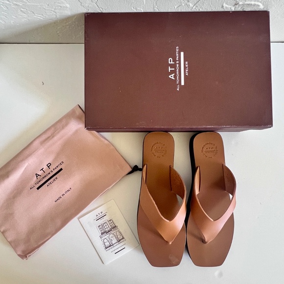 ATP ATELIER Flatform Vacchetta Leather Sandal in Terra/Black Size 39 with Box - Picture 2 of 13